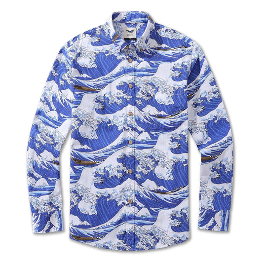 Men's Hawaiian shirt with ocean waves Ukiyo-e print