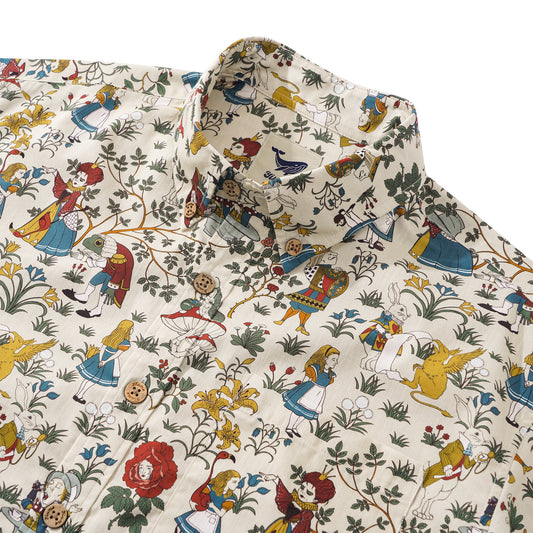 Beige Hawaiian Shirt with Alice's Wonderland print