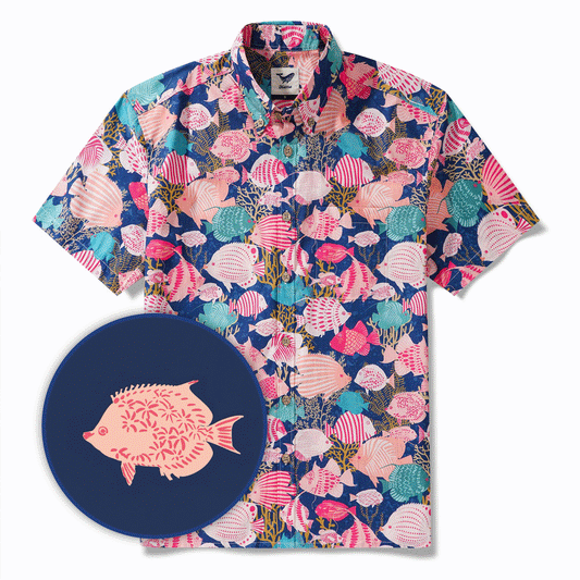 Men's Hawaiian Shirt with coral reef fish design by Annick