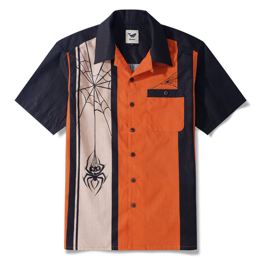 Men's Hawaiian shirt with spider pumpkin design, Halloween theme
