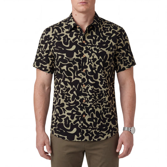 LeosWare Men's Hawaiian Shirt with Black Brown Florals, 100% Cotton