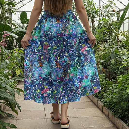 Blue Aloha Enchanted Underwater World women's maxi skirt with coral and jellyfish design