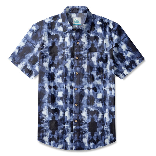 Men's Indigo Mirage Shibori Hawaiian Shirt, 100% Cotton, Blue Tie-Dye