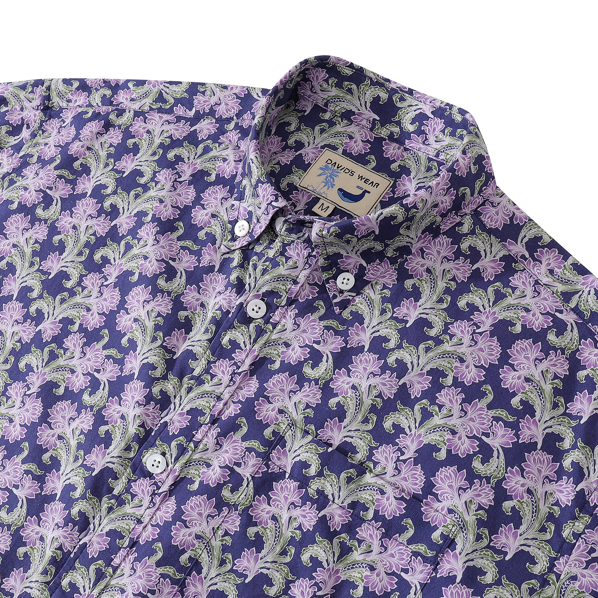 Men's Button Down Morris Shirt Purple Floral Cotton Aloha Shirt Hawaiian Shirt