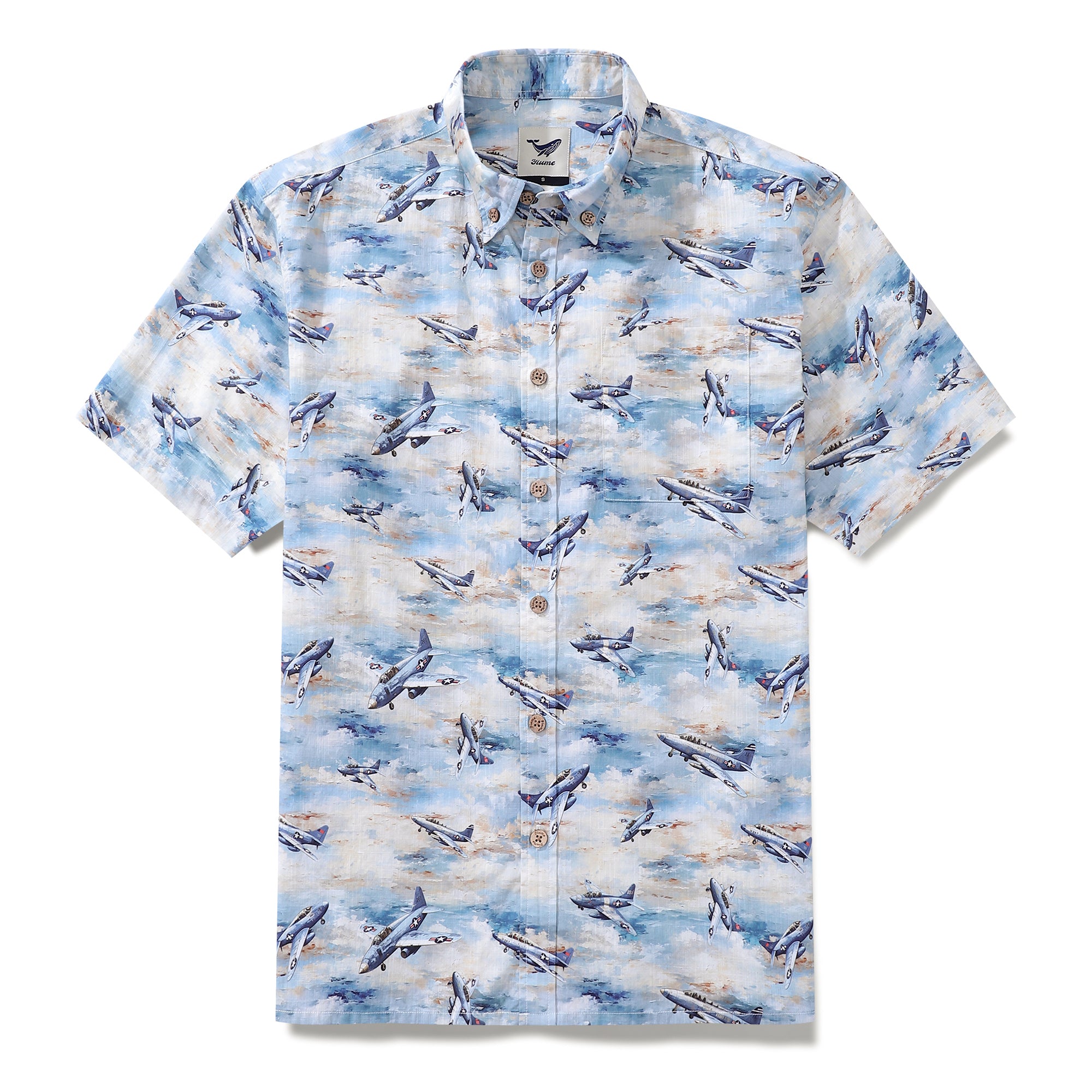 Men's Airplane Hawaiian Shirt Pioneering Pilots Print Cotton Short Sleeve Aloha Shirt