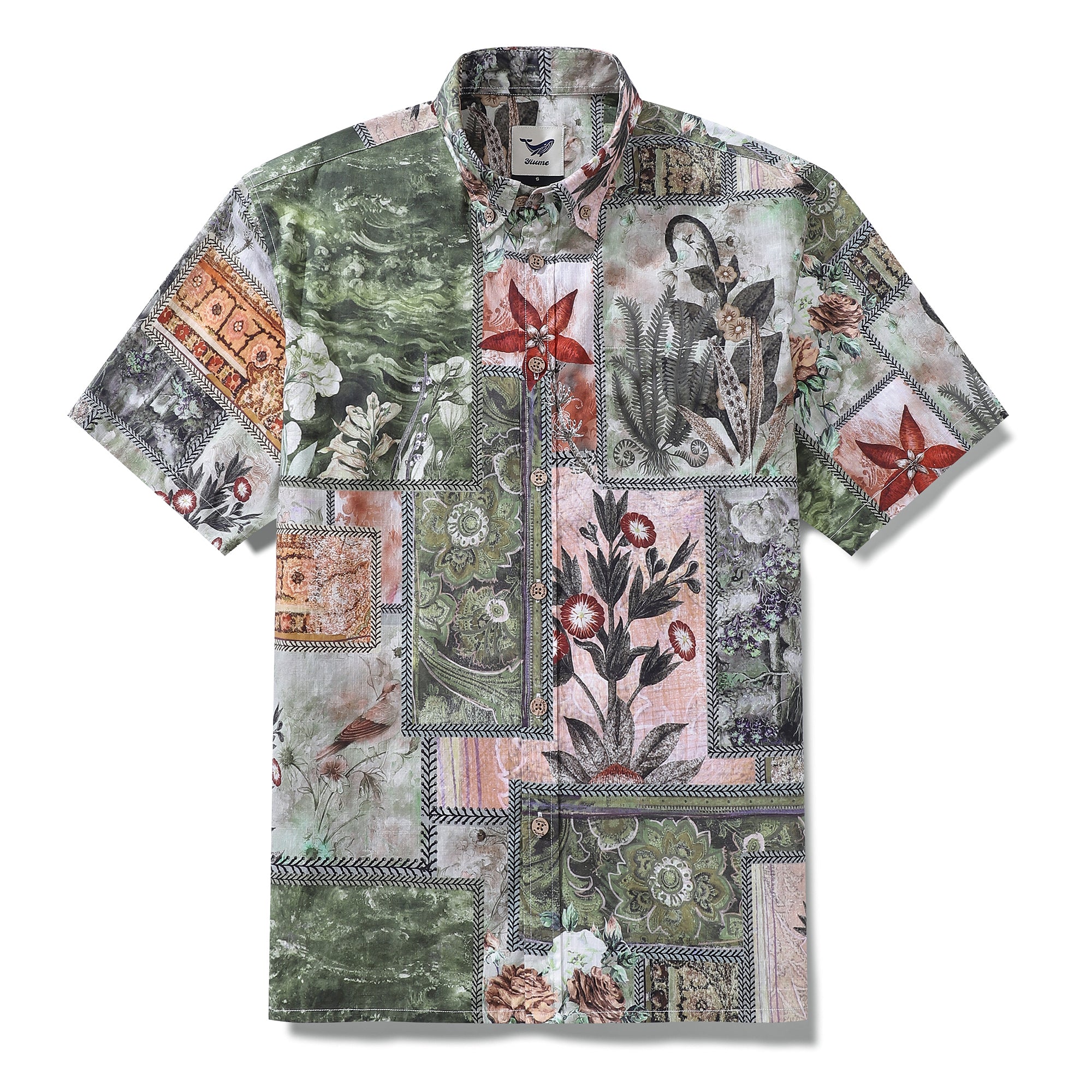 1940s Vintage Men's Hawaiian Shirt Patchwork Memories Print Cotton But ...