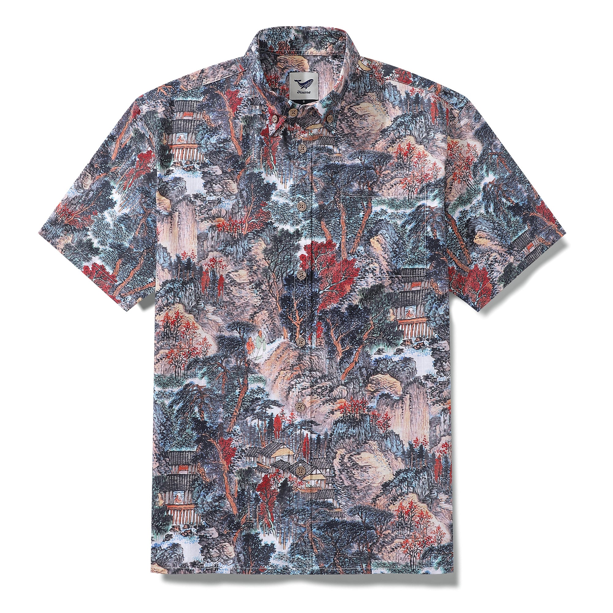 Men's Hawaiian Shirt Majesty of the Mountains Print Cotton Short Sleeve 1950s Vintage Aloha Shirt