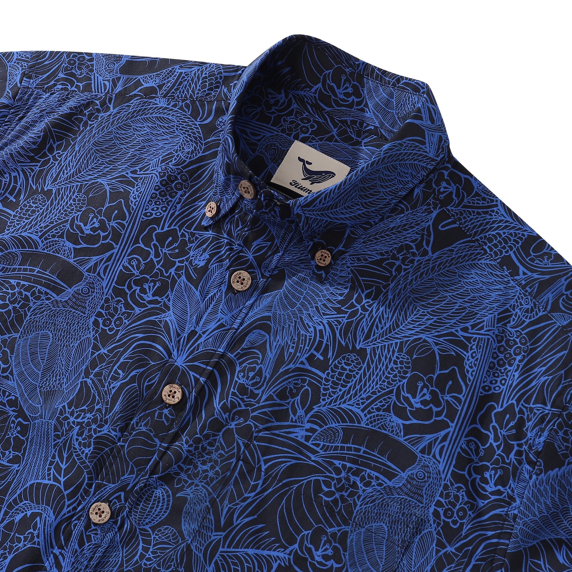 Dark Blue Tropical Hawaiian Shirt For Men Short Sleeve Button-down Shirt 100% Cotton Shirt