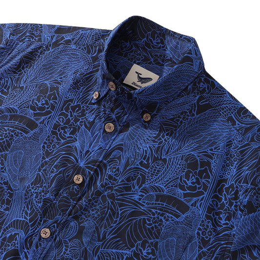 Chemise hawaïenne tropicale bleu foncé pour hommes chemise à manches courtes à manches courtes à manches à manches 100% coton