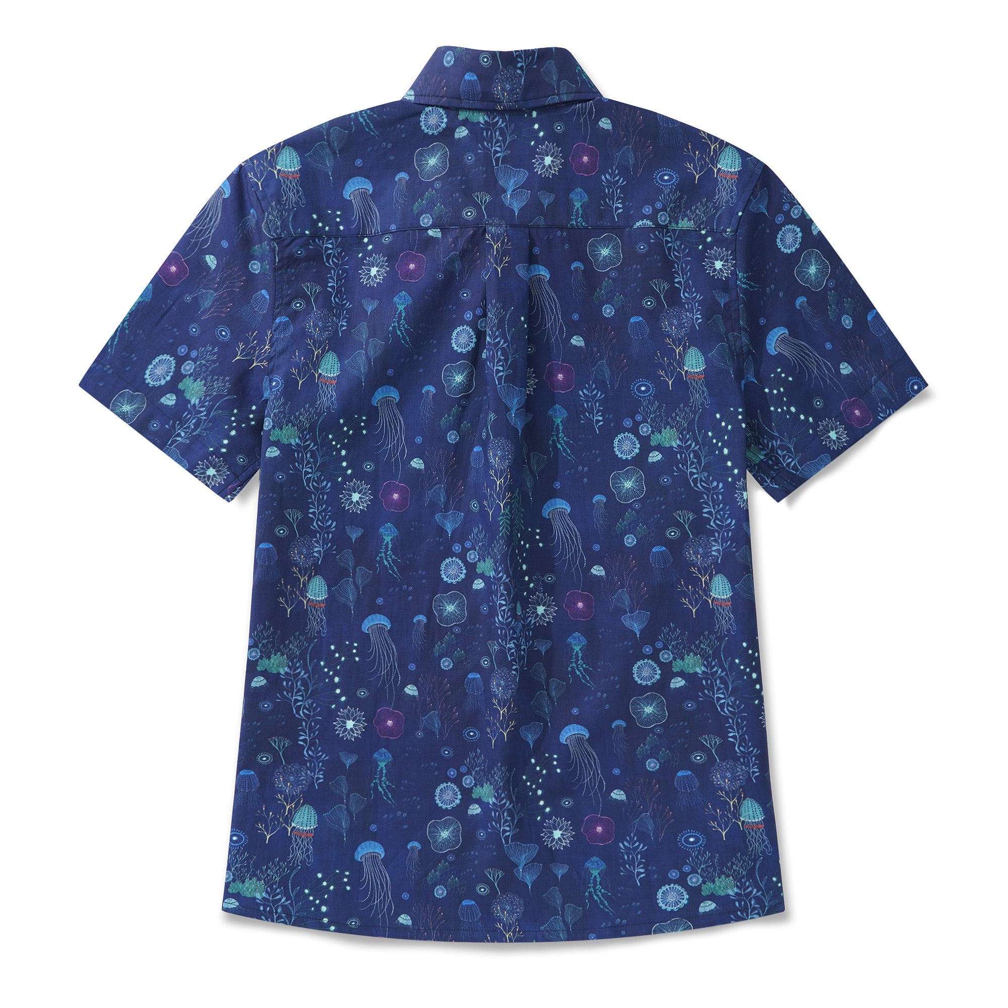 Women's Hawaiian Shirt Short Sleeve Button-up 100% Cotton Blue Aloha Save the Ocean By Catharina Edlund