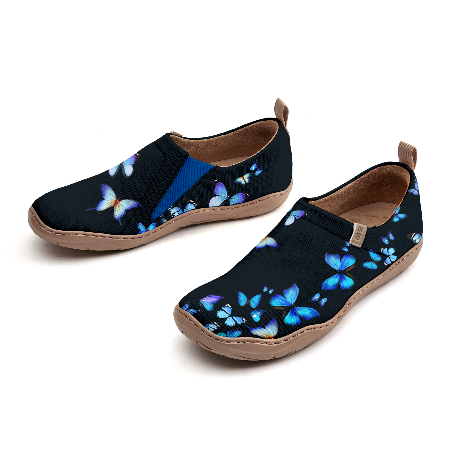 Yiume Women's Art Slip-On Casual Canvas Shoes Black And Blue Butterfly Painted,100% Cotton Midnight Butterfly
