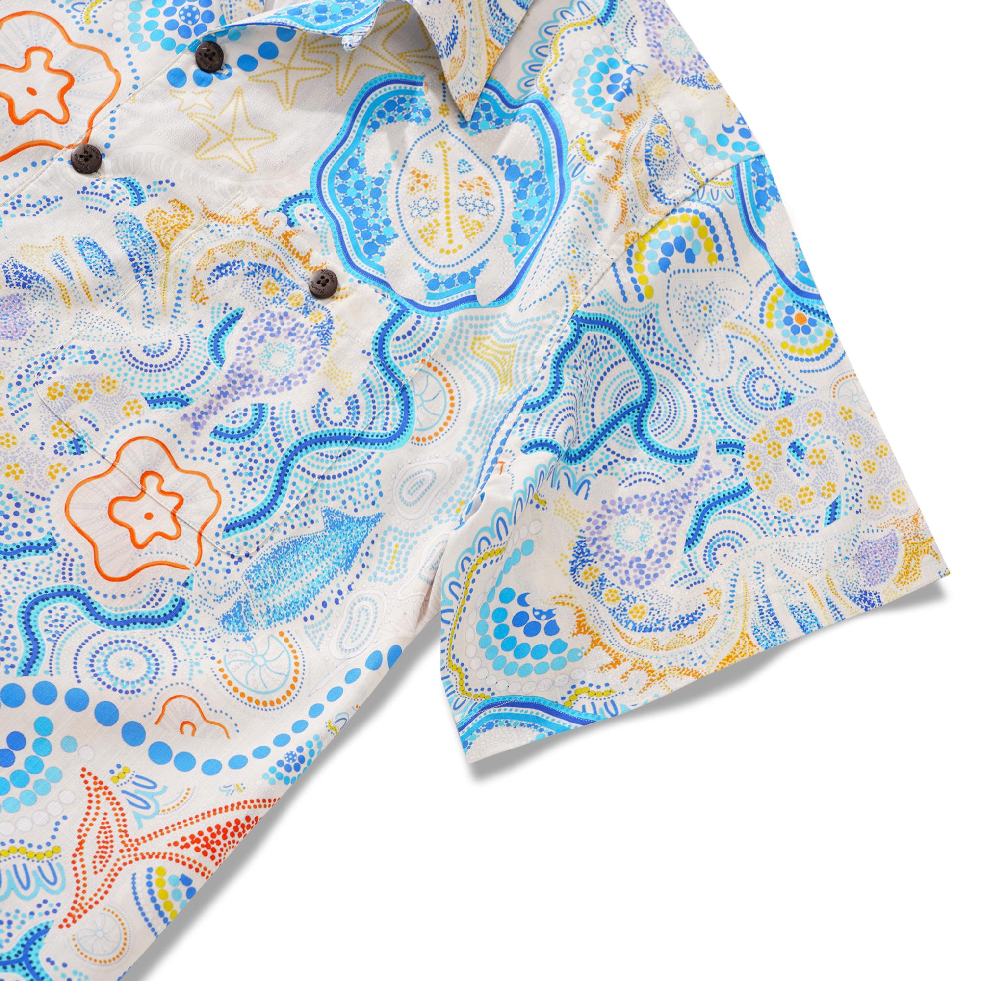 Herren -Hawaii -Hemd Kurzarm Camp Halsharmino 100% Baumwolle blau Aloha Sunny Summer Seas