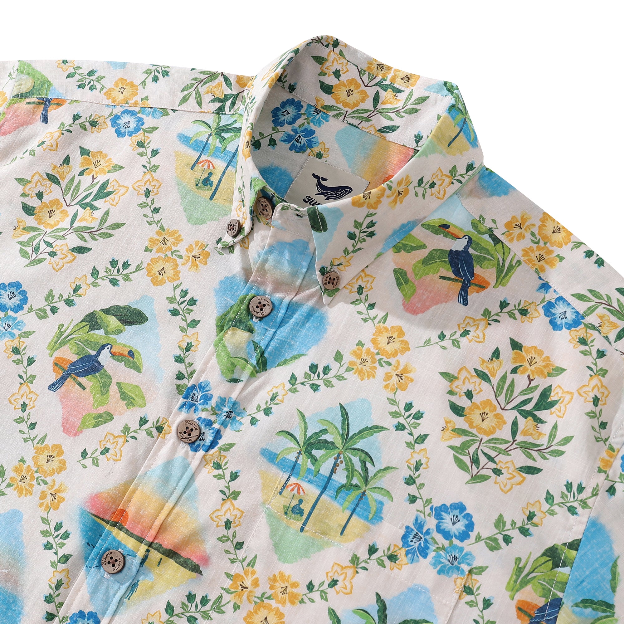 Hawaiian Hemd für Männer Hawaiian Szenen Button-Down-Shirt Kurzarm 100% Baumwollhemd