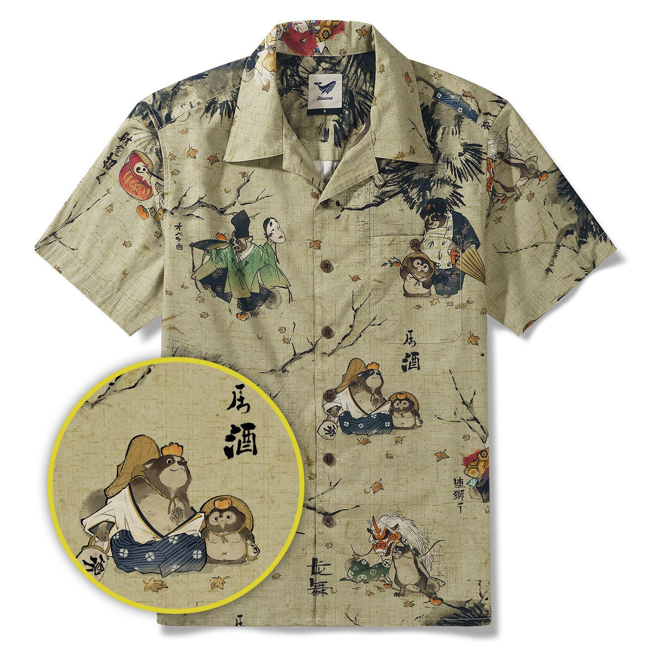 Japanische Hawaiianische Hemd Herren 100% Baumwolle Kurzarm Camp Kragen Aloha Hemd