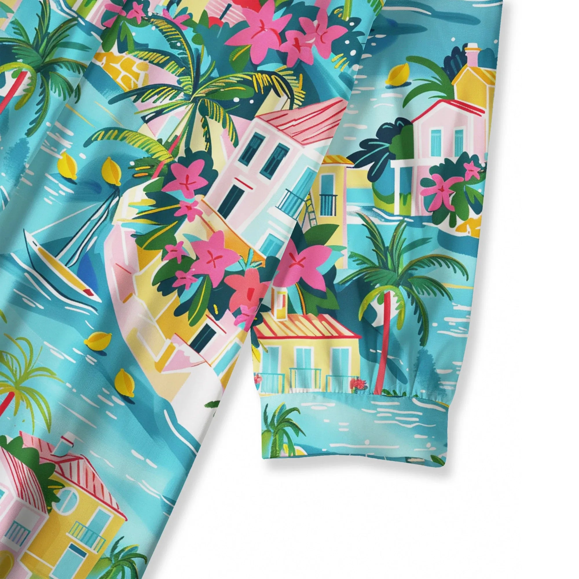 Blue women's blouse featuring lemons and sailboats