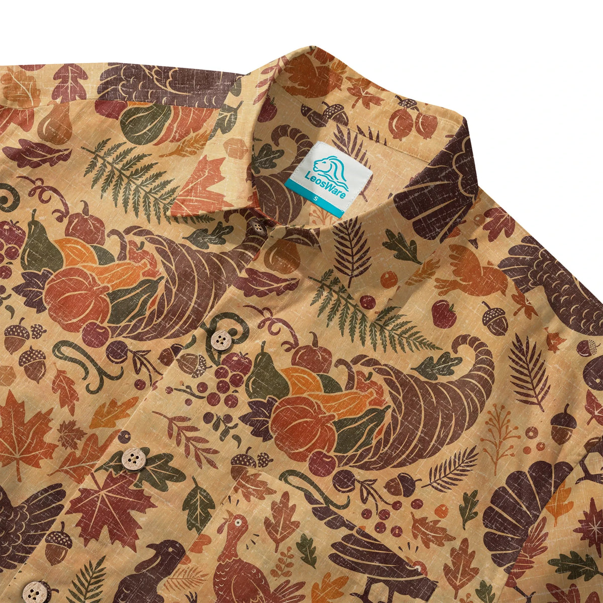 Yellow Hawaiian Shirt for Men, Thanksgiving print, short sleeve