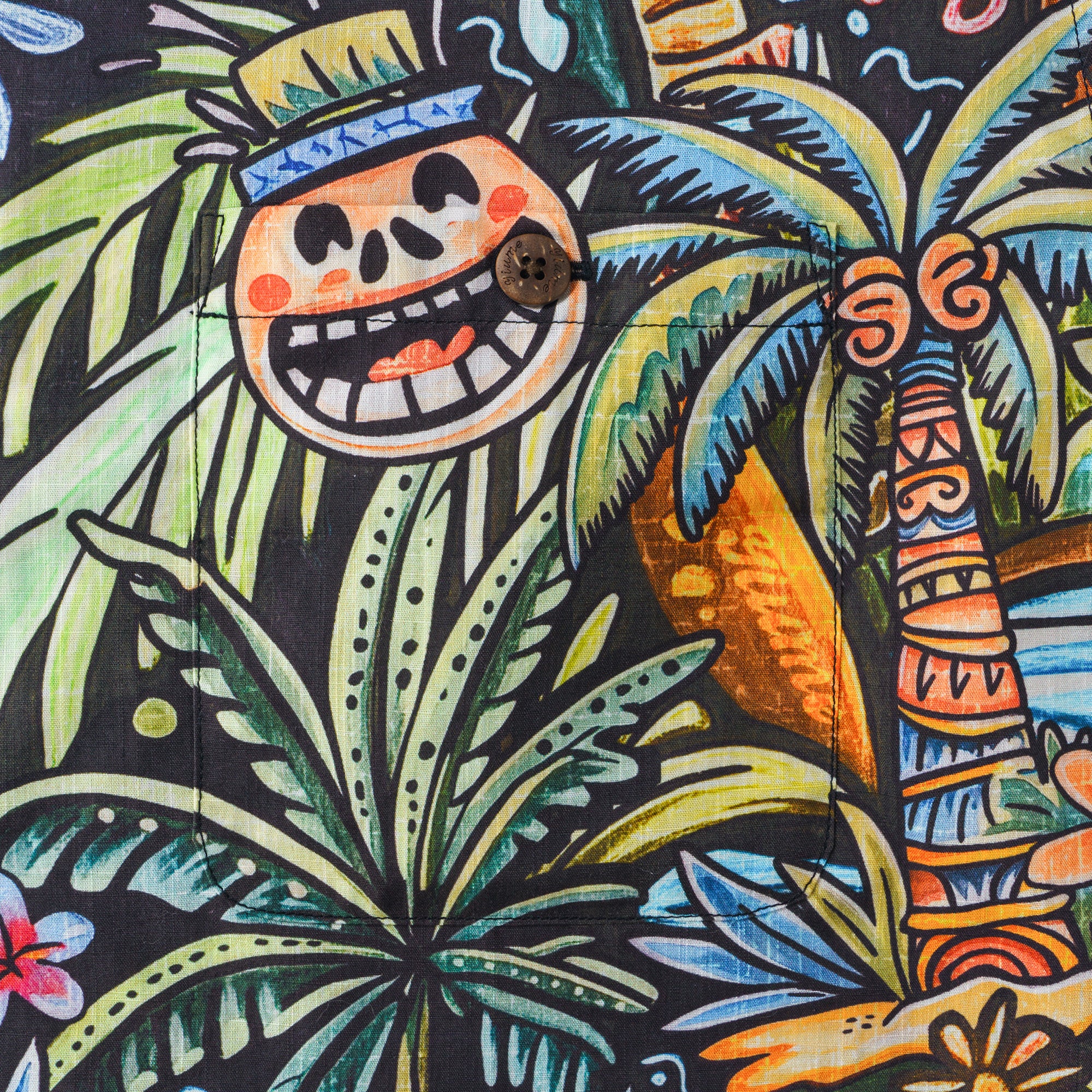 Tropisches Tiki Hawaiian Shirt 100% Baumwolle Herren Kurzarm Camp Kragen Aloha Shirt