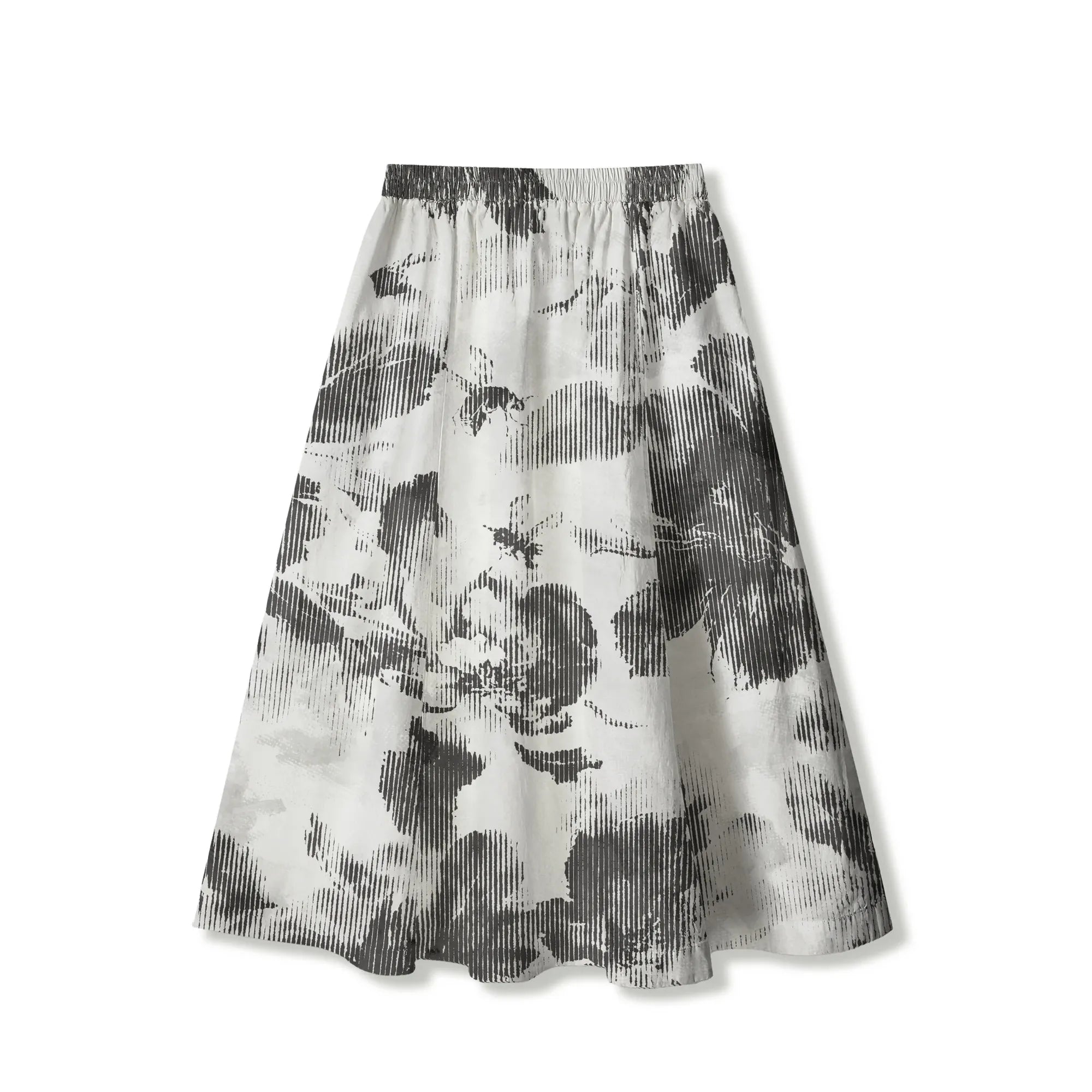 White floral women's skirt, elastic waist, cotton