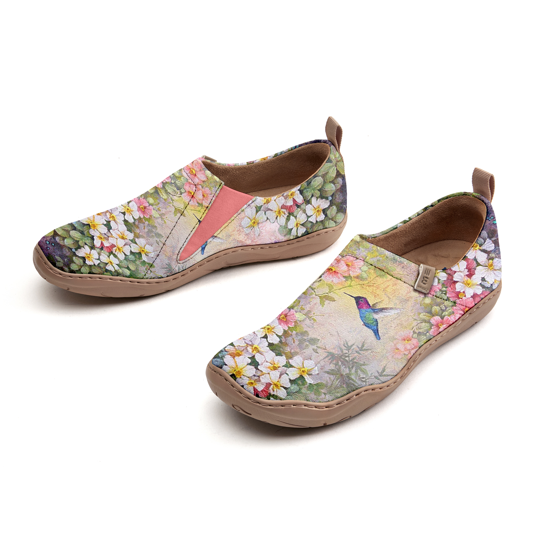 Women's Art Slip-On Casual Canvas Shoes Floral Hummingbird Whimsy Print Painted 100% Cotton Floral And Avian Art Women Shoes