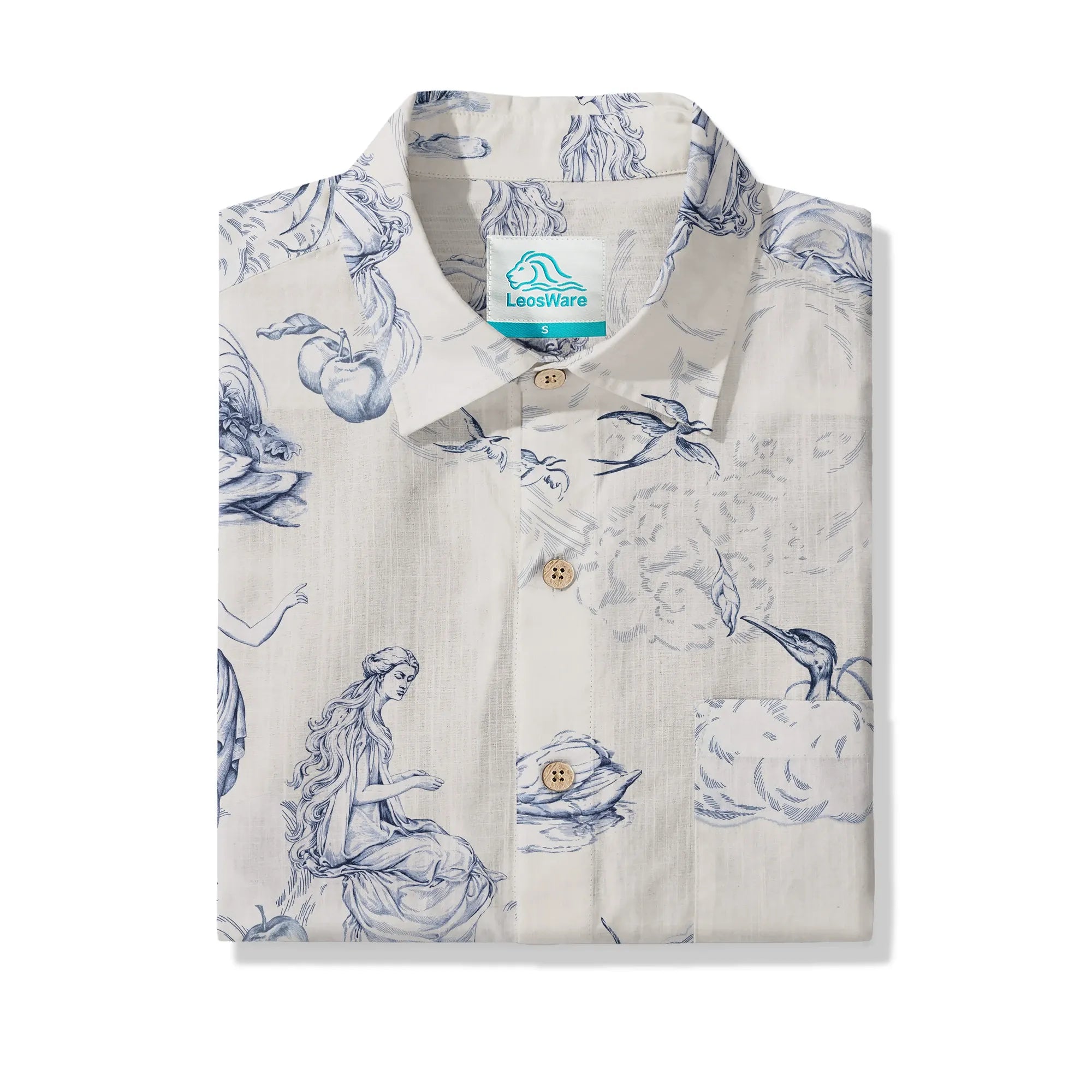 Mythical Arcadia blue shirt, men's button-up, cotton