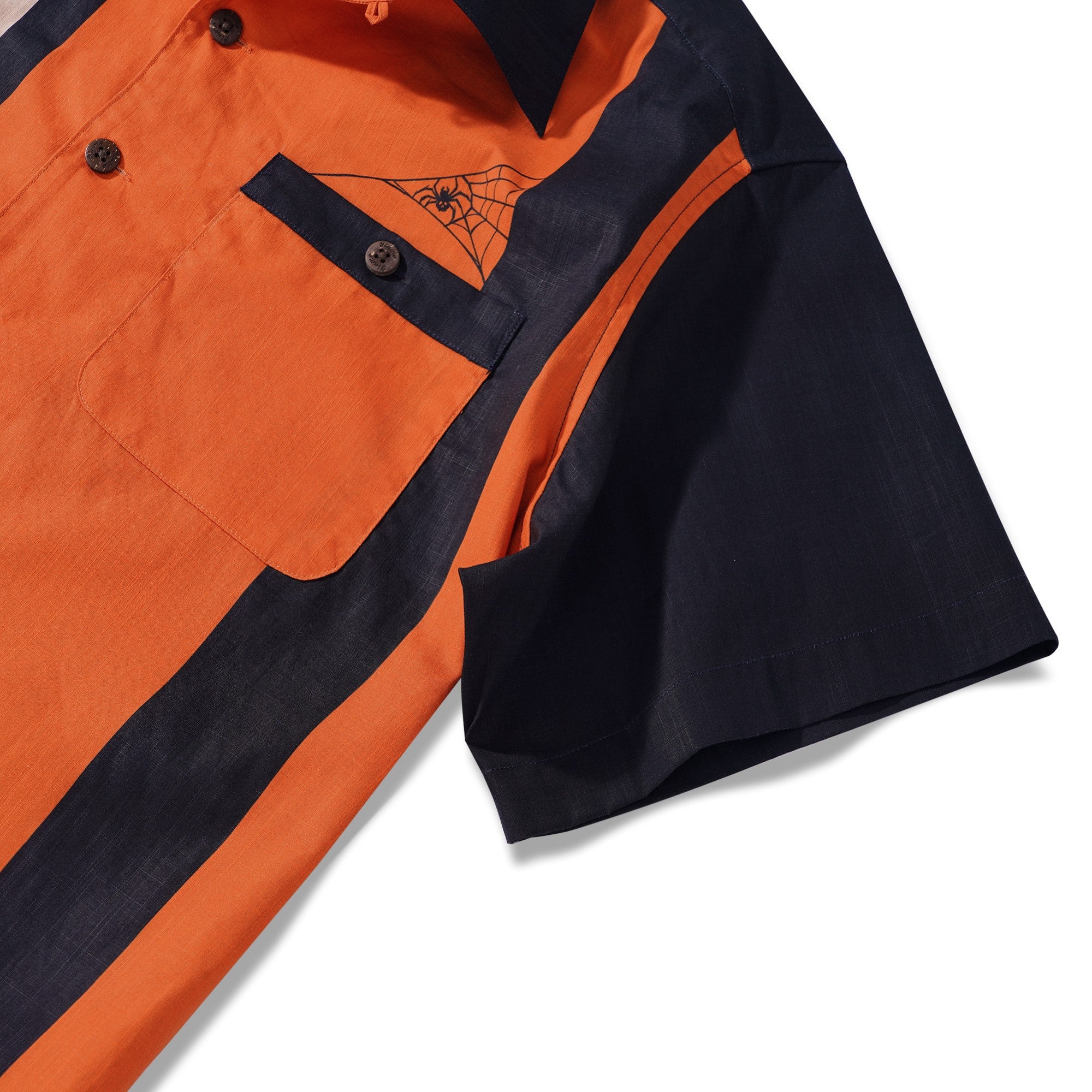 Men's Bowling Shirt Short Sleeve Halloween Hawaiian Shirt Camp Collar 100% Cotton Spider Pumpkin Lantern Shirt