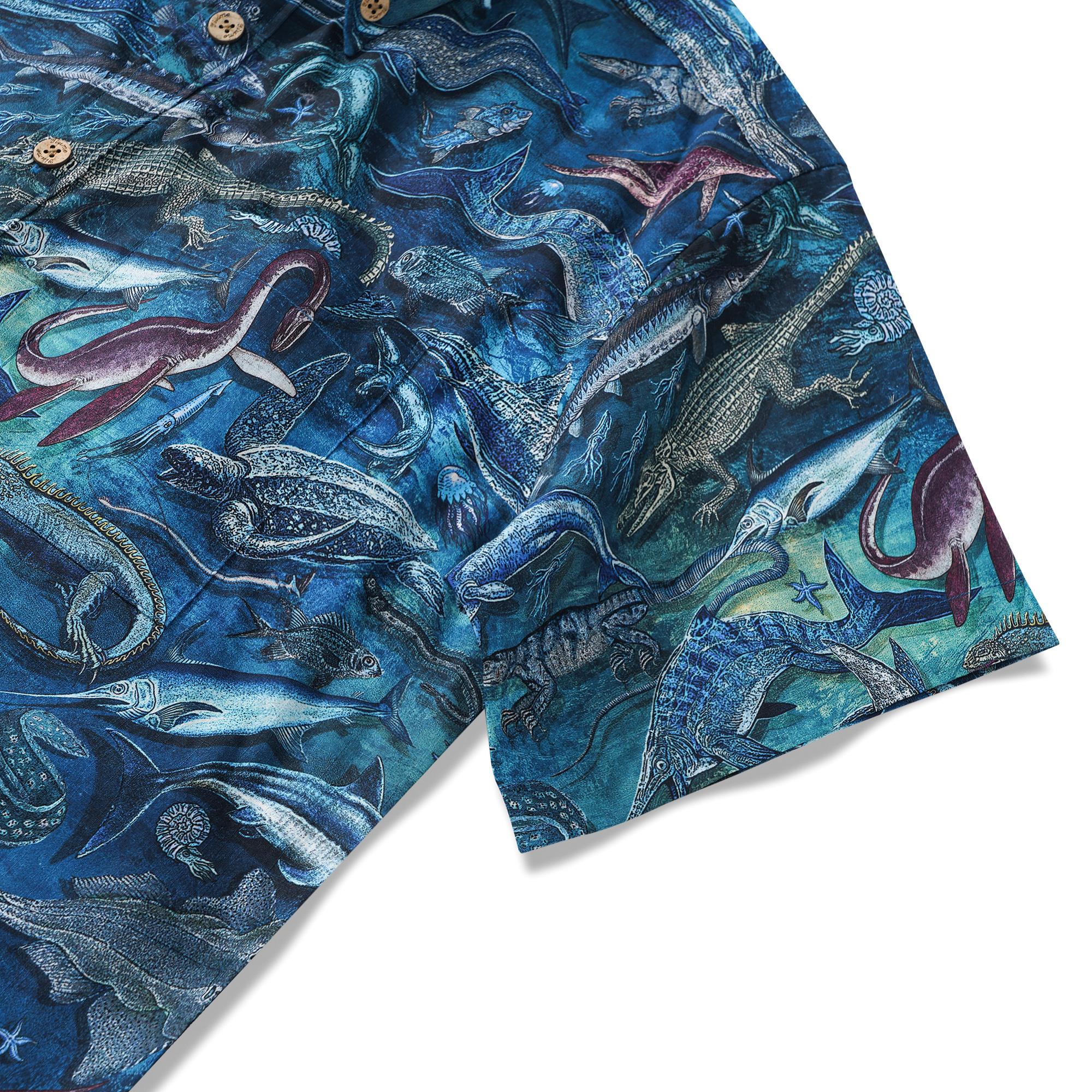 Chemise hawaïenne masculine bouton à manches courtes 100% coton bleu aloha océan rêves