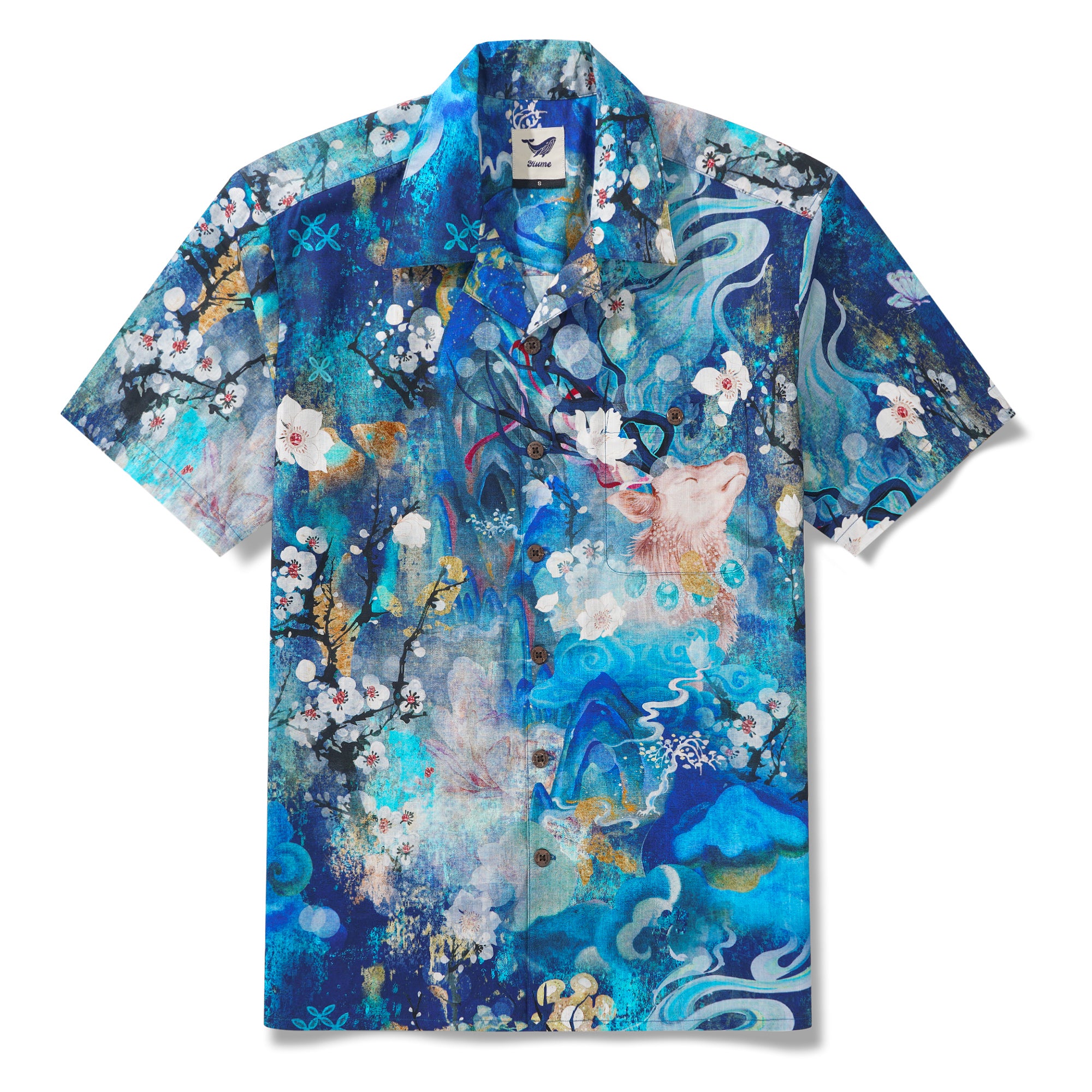 Chemise hawaïenne masculine collier de camp à manches courtes 100% coton aloha enchanté cerf