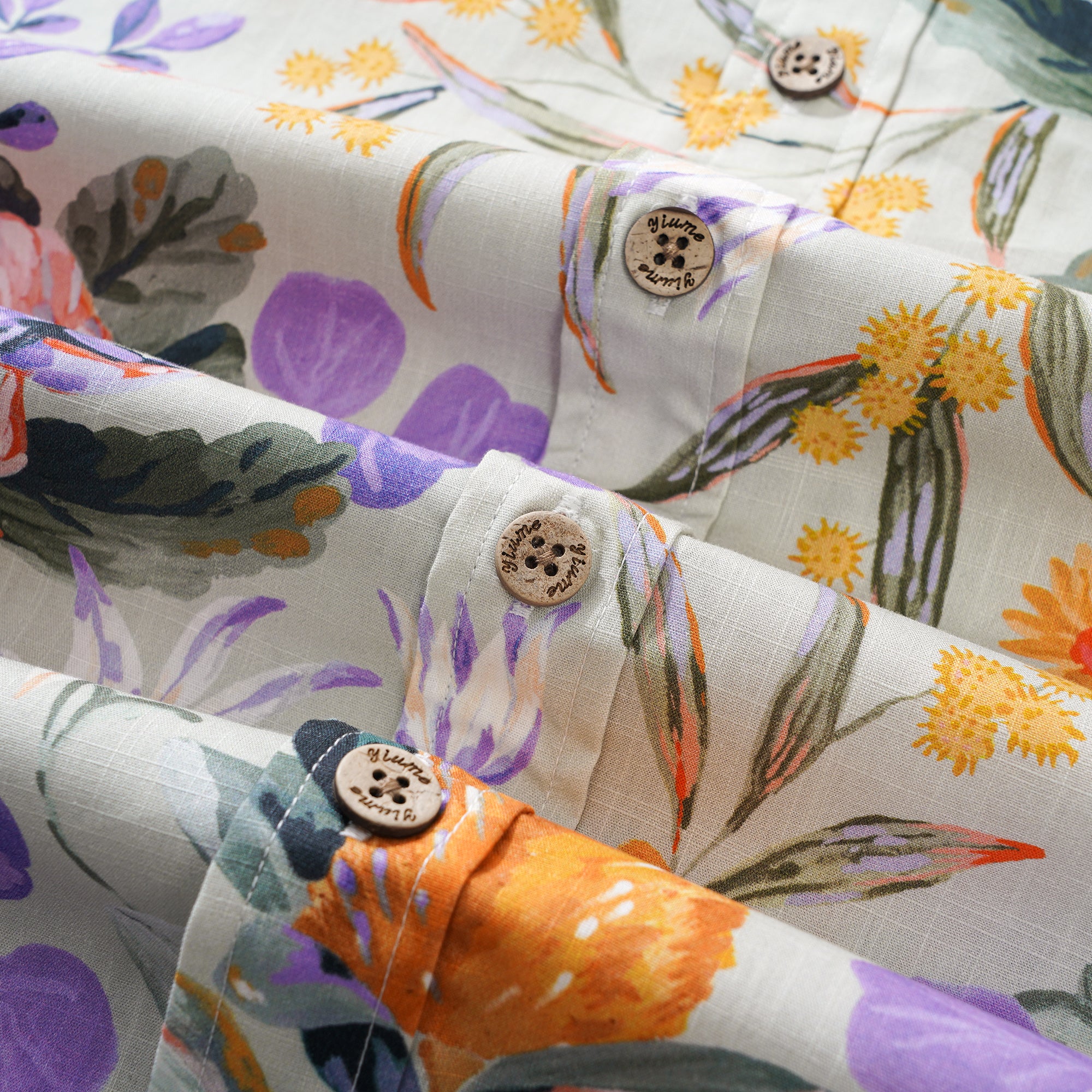 Bushwalk par Jayne Branchflower Chemise à manches courtes pour homme 100% coton Boutonnée Violet Aloha Hawaïenne