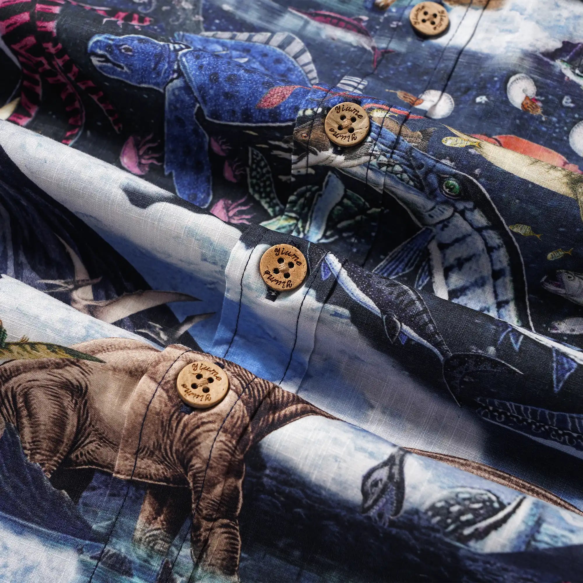 Men's Hawaiian Shirt Short Sleeve Button-down 100% Cotton White Aloha Prehistoric Dinosaur Realm