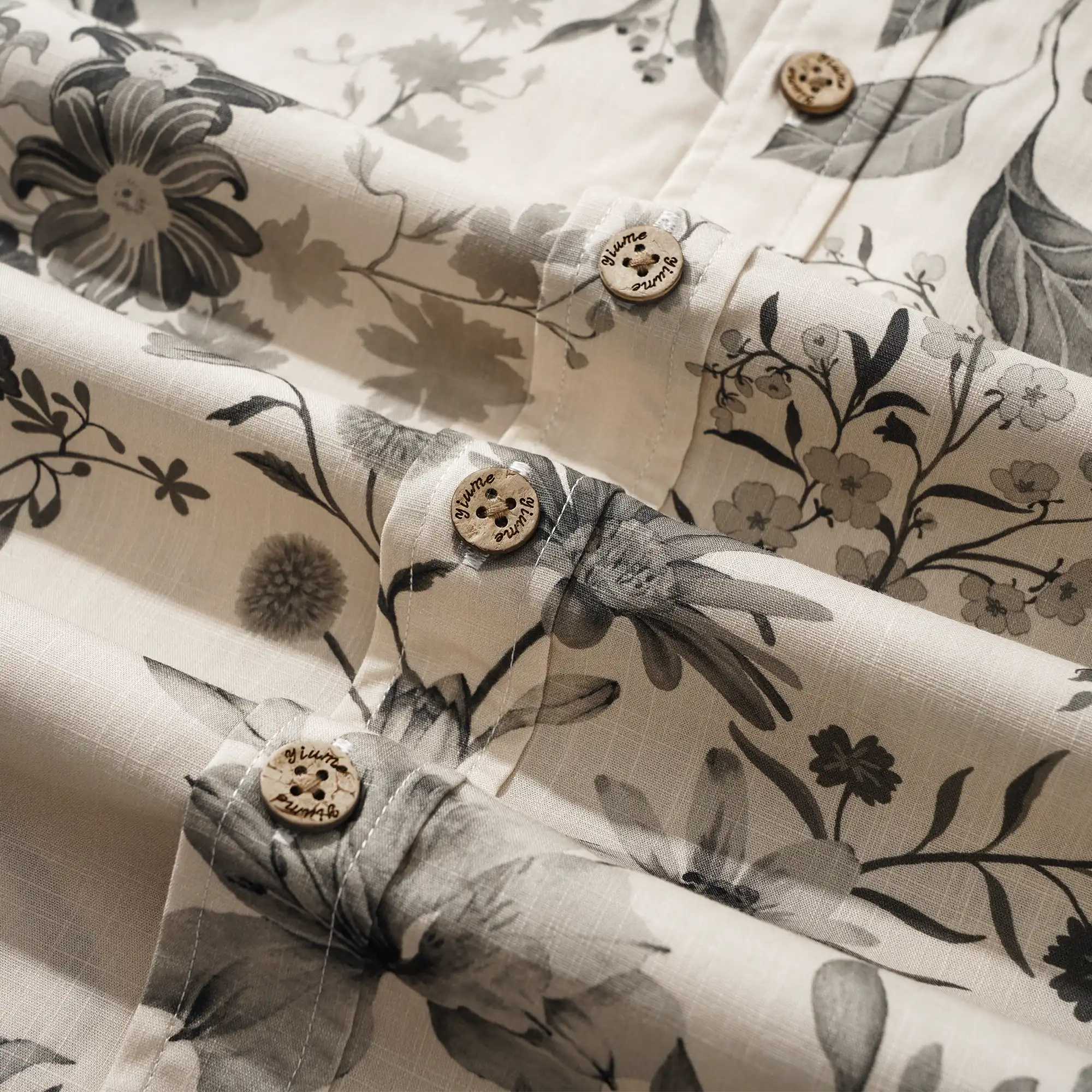 Men's Hawaiian Shirt Short Sleeve Button-down 100% Cotton Gray Aloha Vintage Countryside