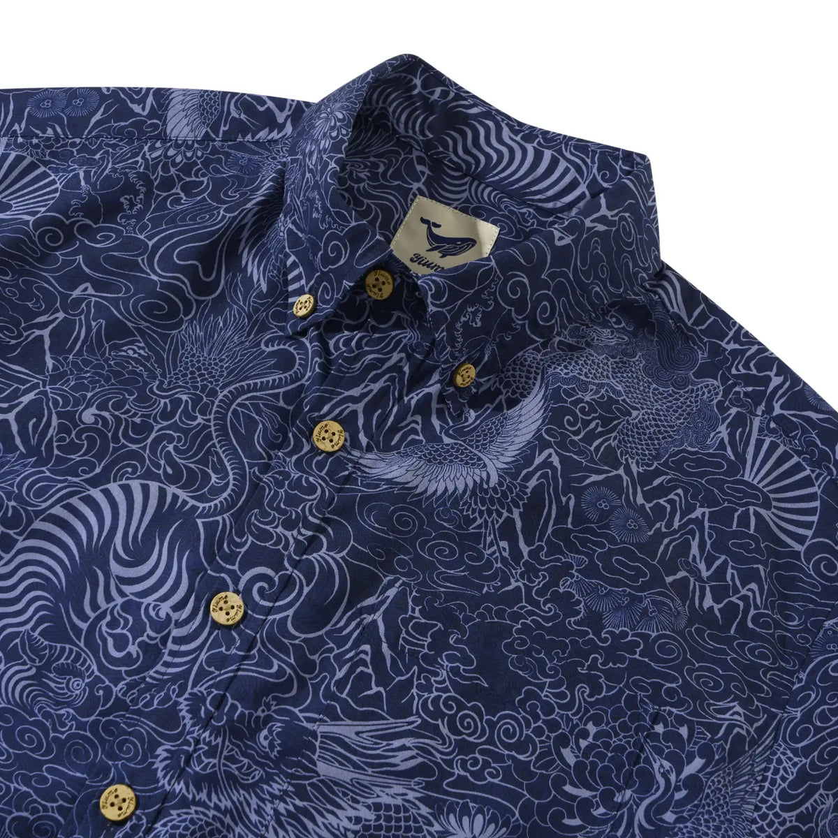 Yiume Men's Hawaiian Shirt, crane and tiger pattern, button-down