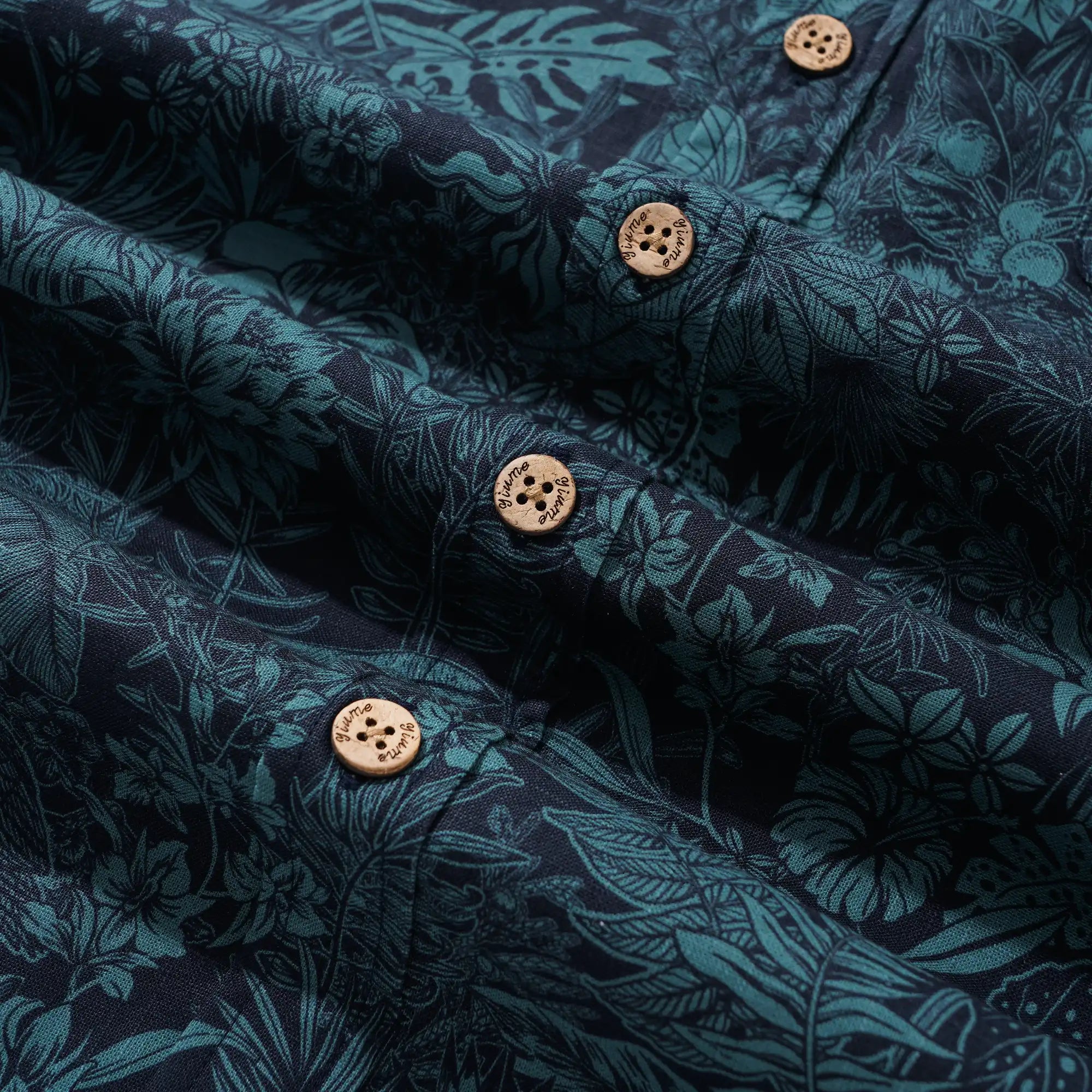 Men's Hawaiian Shirt Long Sleeve Button-down 100% Cotton Green Aloha Tropical Jungle Charm