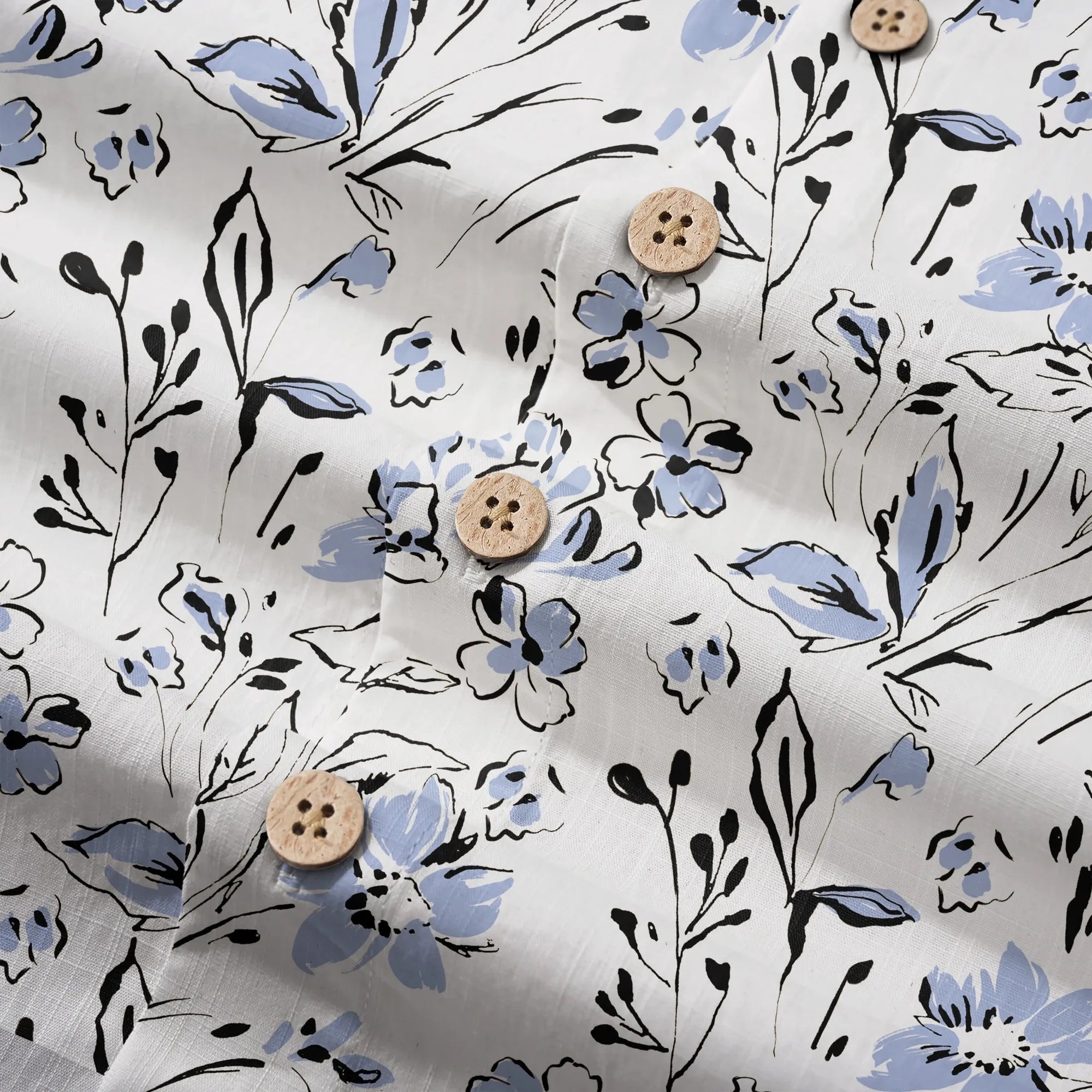 Cotton Blue Hawaiian Shirt with Sky Flowers