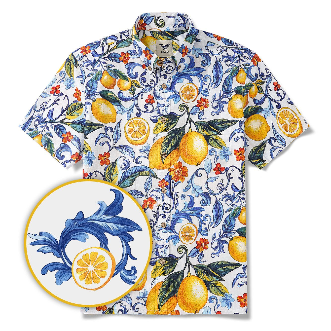 Chemise pour homme en citron Chemise hawaïenne bleue Chemise à manches courtes à boutons Chemise vintage tropicale