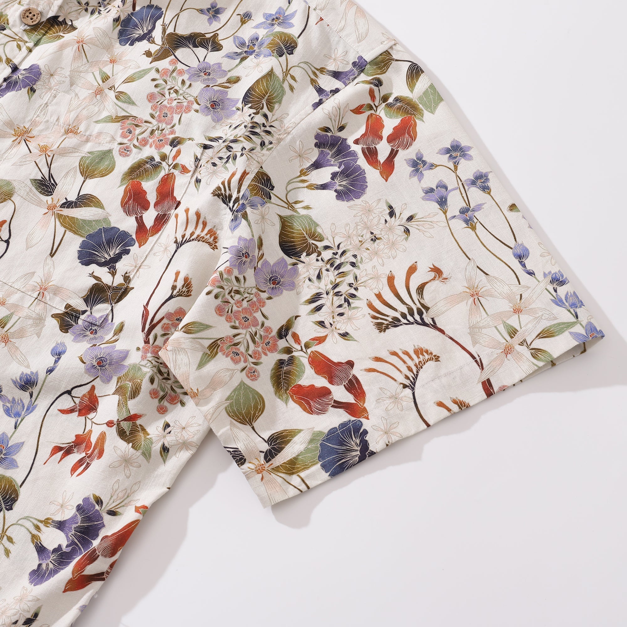 Chemise hawaïenne des années 1930 pour hommes Imprimé fleurs sauvages en coton à manches courtes Aloha