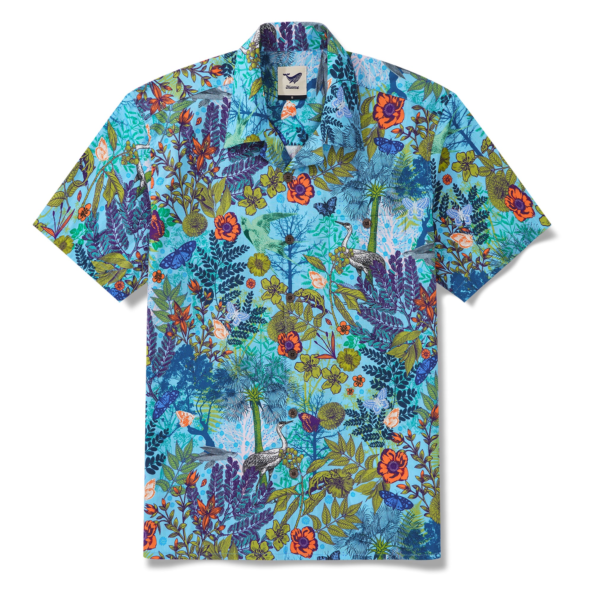 Men's Hawaiian Shirt Short Sleeve Camp Collar 100% Cotton Green Aloha Whispering Woods