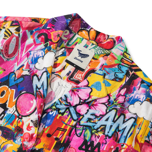 Short sleeve Hawaiian shirt with graffiti art