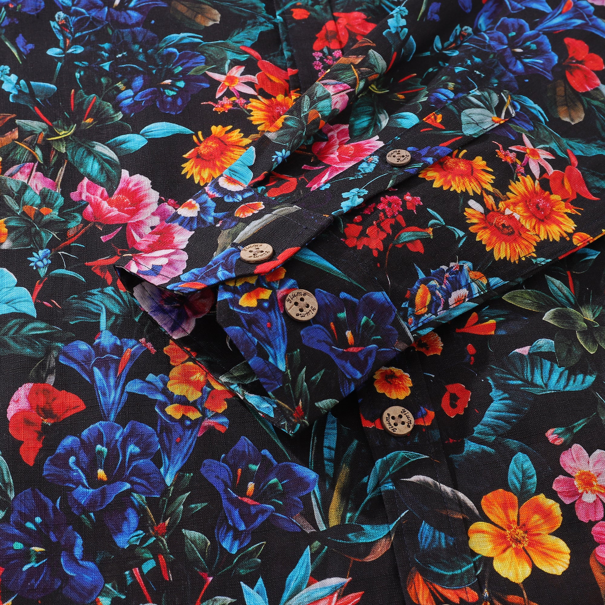 Langärmliges Hawaiian Hemd für Herren Buntes Garten Baumwoll-Knopfhemd Aloha Hemd