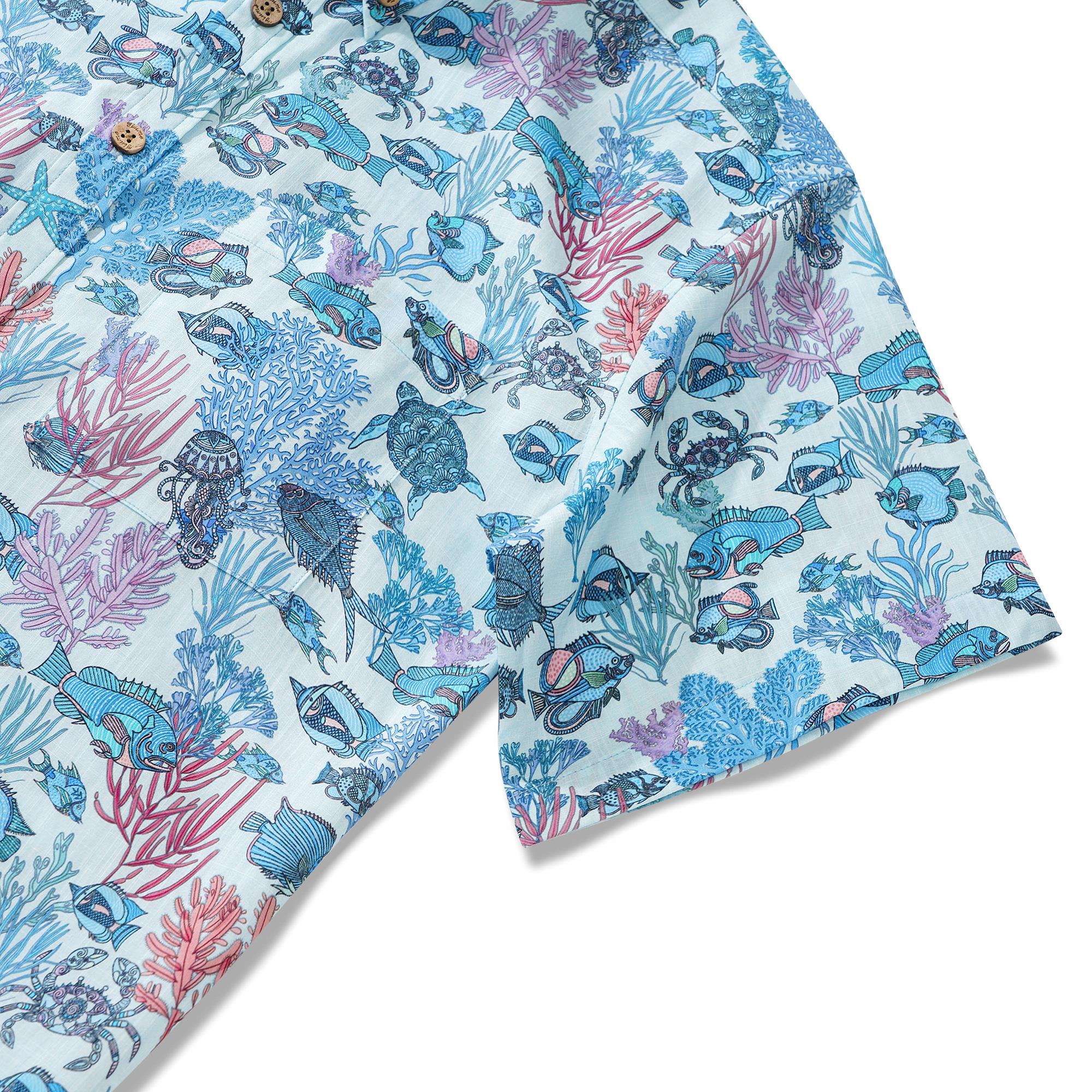 Blue Hawaiian Shirt for Men Fish Shirt à manches courtes à manches courtes 100% coton Blue balas Boho