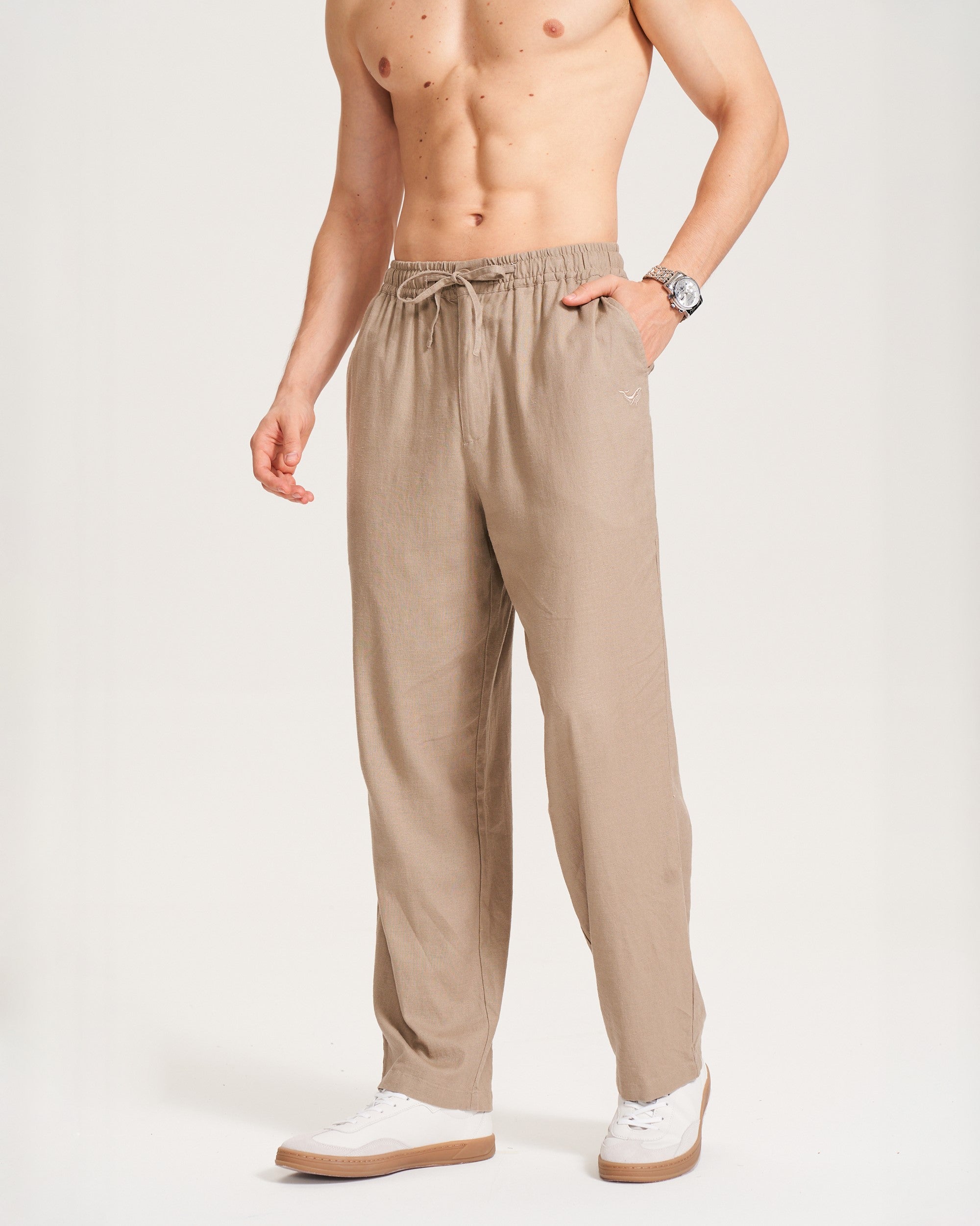 Linen Pant For Men Versatile Linen 5-Pocket Long Pants (Brown) 5-pocket Long Pants - Brown