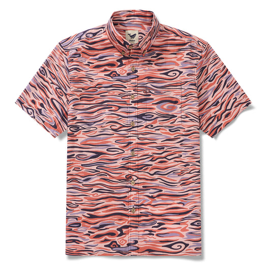 Herren Pink Hawaiian Shirt Kurzarm Button-Down 100% Baumwolle Aloha Drache Segen