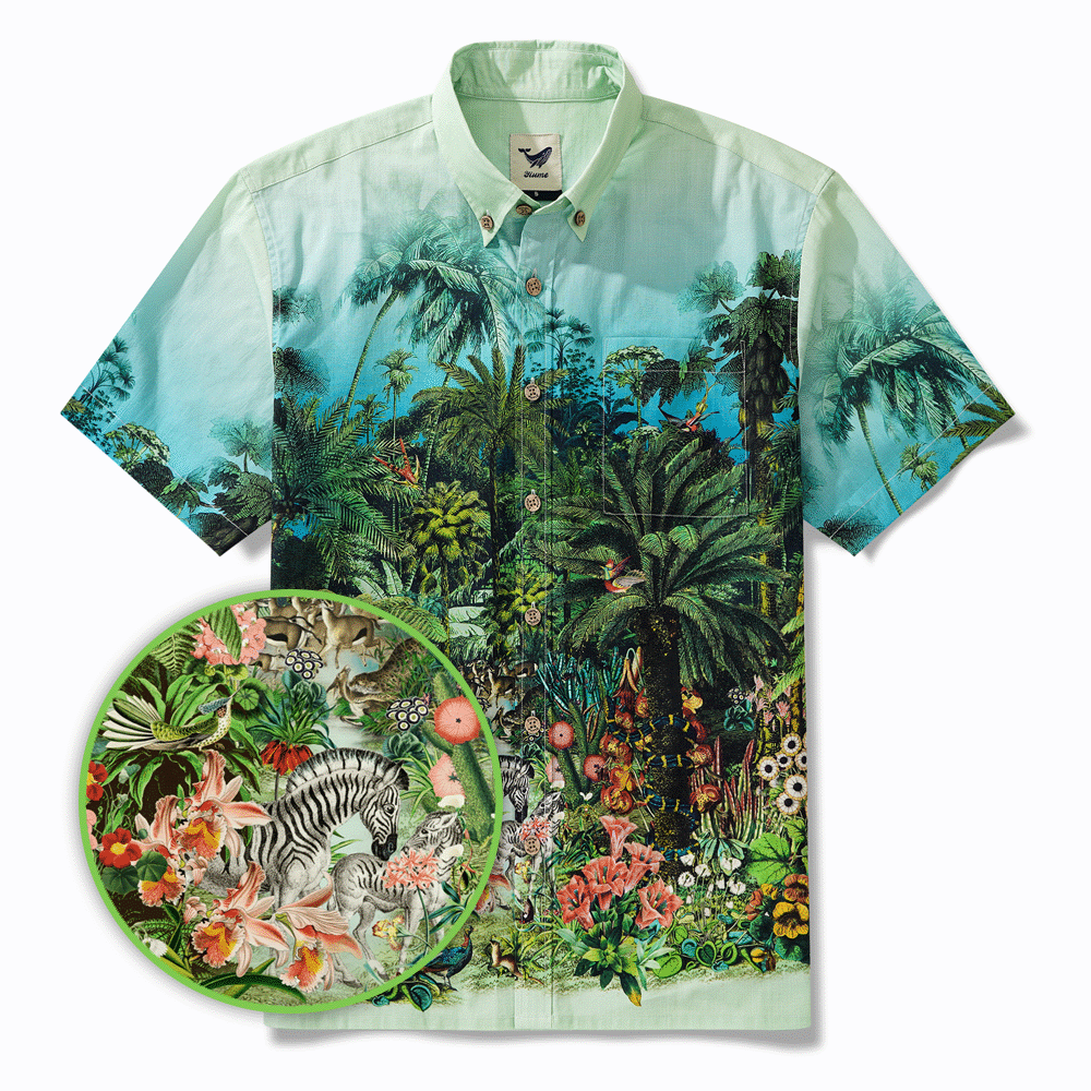 Chemise hawaïenne masculine à manches courtes à manches courtes 100% coton vert jungle de jungle