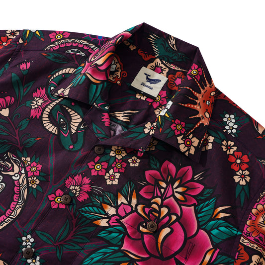 Valentine's Day Hawaiian Love Shirt 100% Cotton Men's Short Sleeve Camp Collar Shirt Black Aloha Shirt Unique Hawaiian Love Shirt