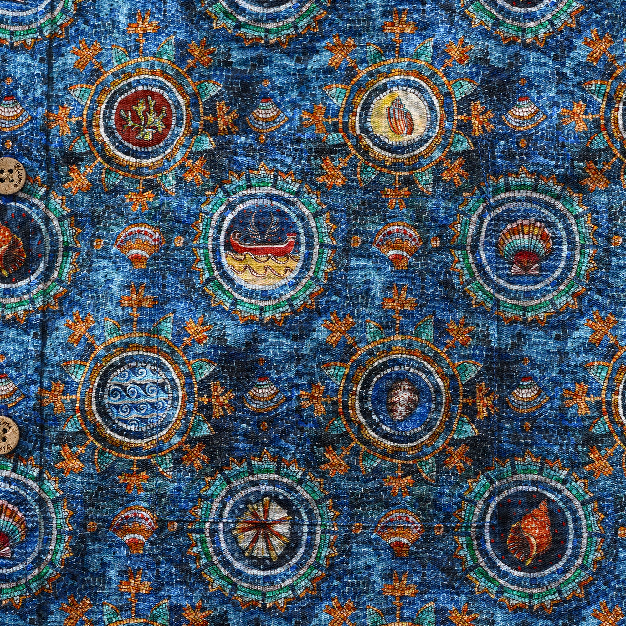 Herren-Hawaiian-Hemd Kurzärmel Button 100% Baumwollblau Aloha Shell Mosaic