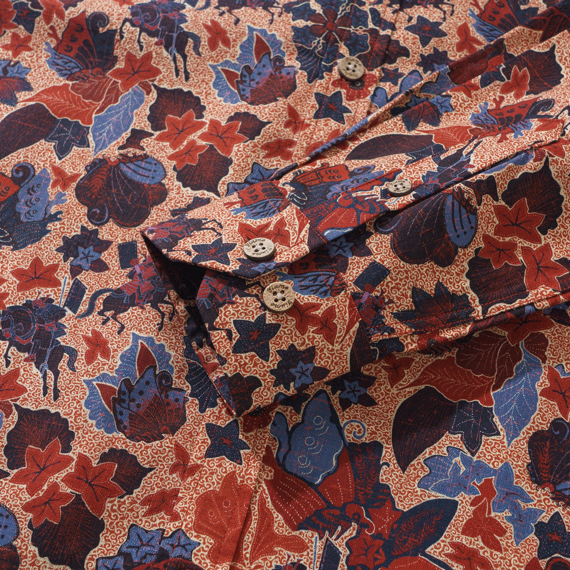 Genji vs. Taira 100% Baumwolle Herren Langarm Hemd mit Knöpfen Rot Aloha Hawaiian