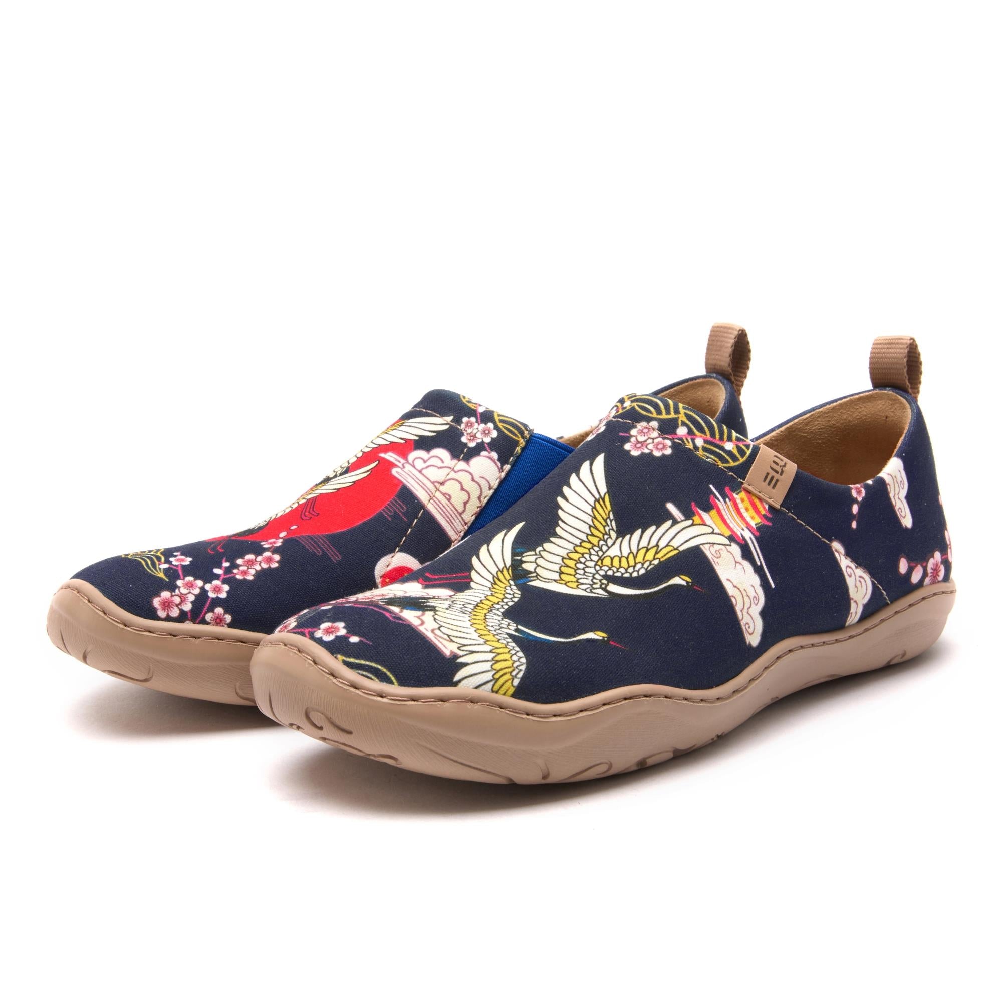 Crane Paradise Damen Slip-on-Schuhe, 100% Baumwolle, bemalten Leinwand-Sneaker Hawaiian Crane Zen Hemd