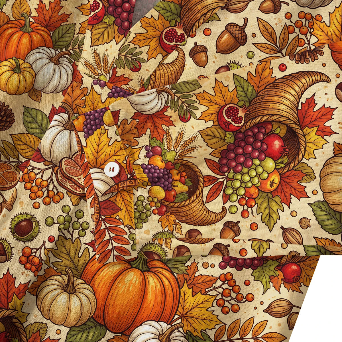 Thanksgiving Women's Blouse with Pumpkin and Fruit Design