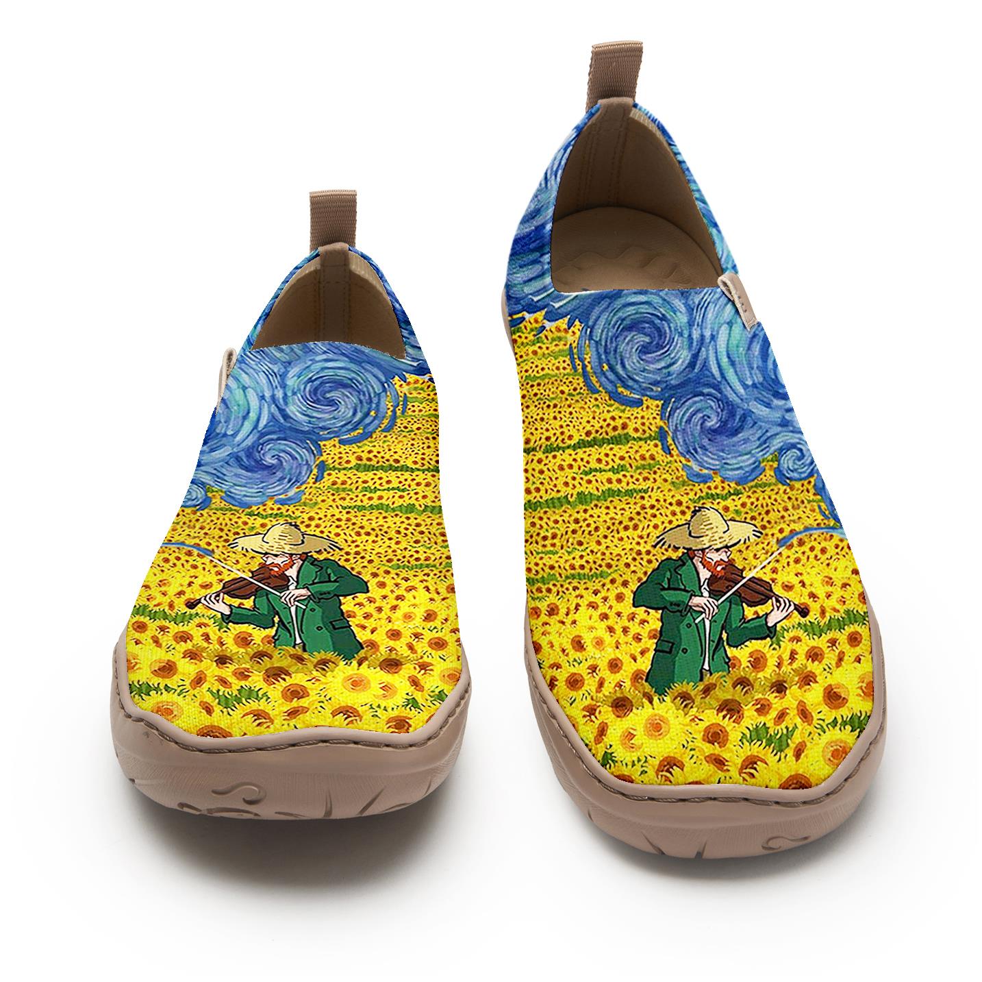 Yiume Frauenkunst ausschlüpften Schuhen bequeme atmungsaktive Strick-Freizeitschuhe, Geige van Gogh van Gogh Blues