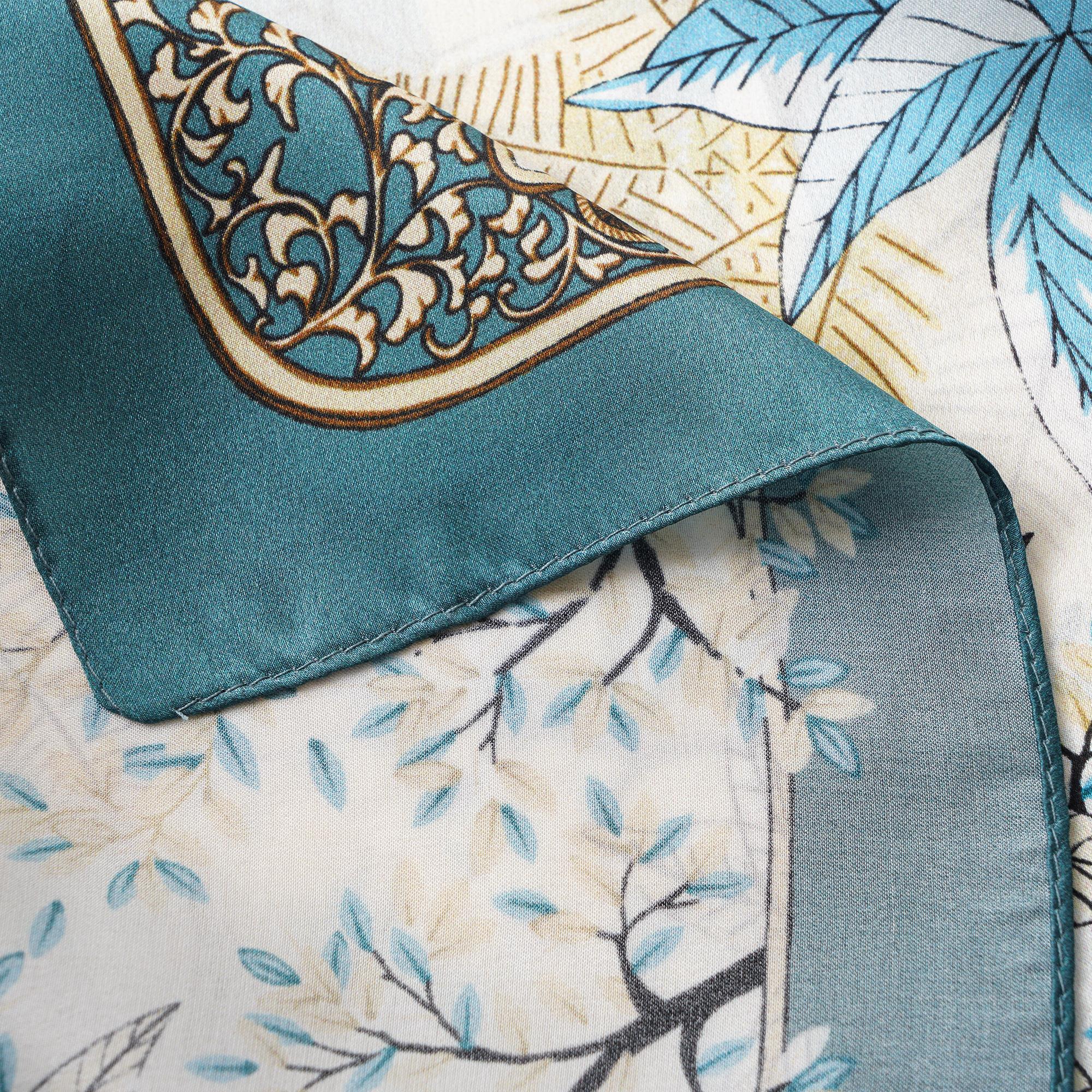 Floral Square Scarf 100% Mulberry Silk Azure Leaf Elegance Azure Leaf Elegance 100% Silk 53*53cm
