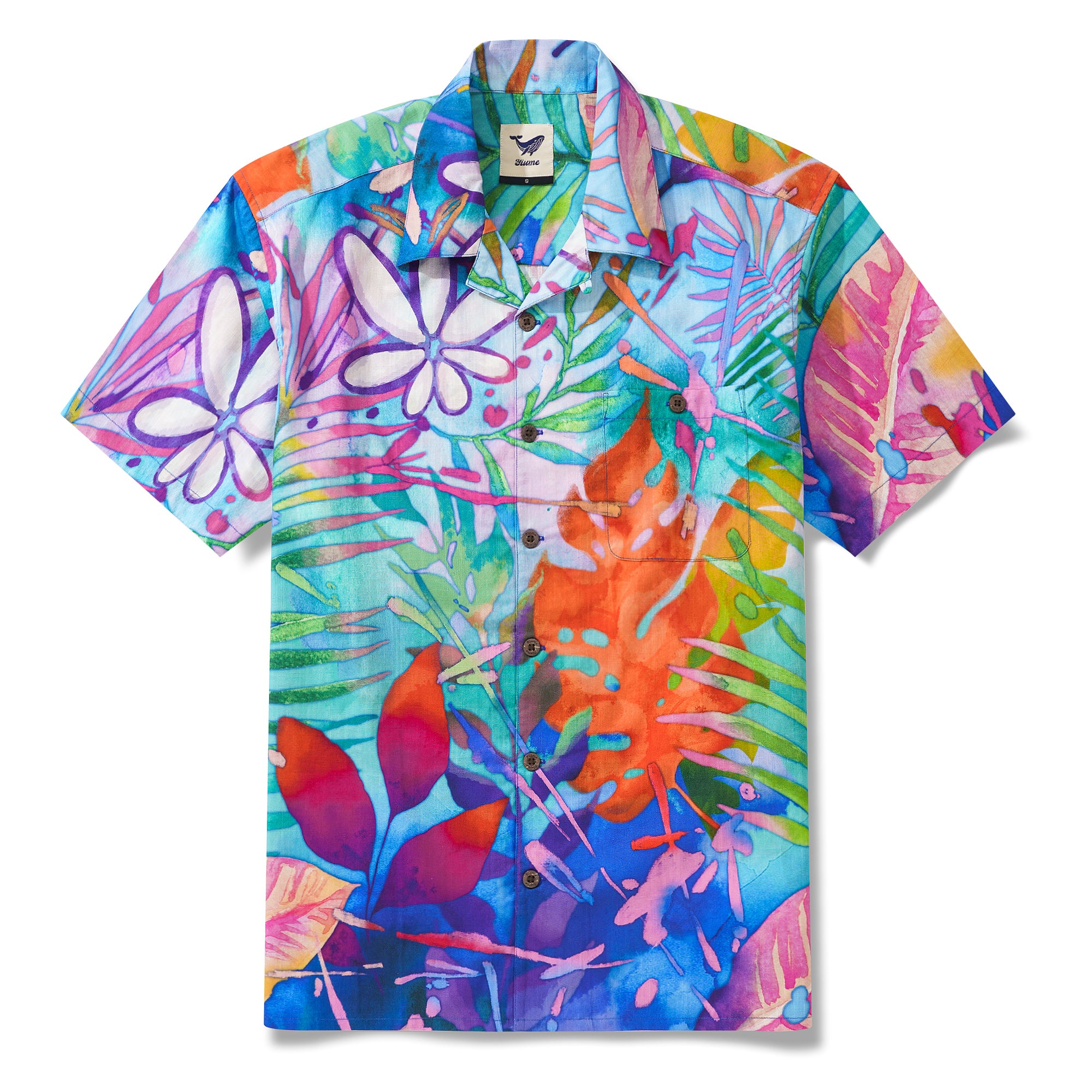 Collier de camp à manches courtes pour hommes à manches courtes 100% Coton Purple Aloha Tropical Aloha